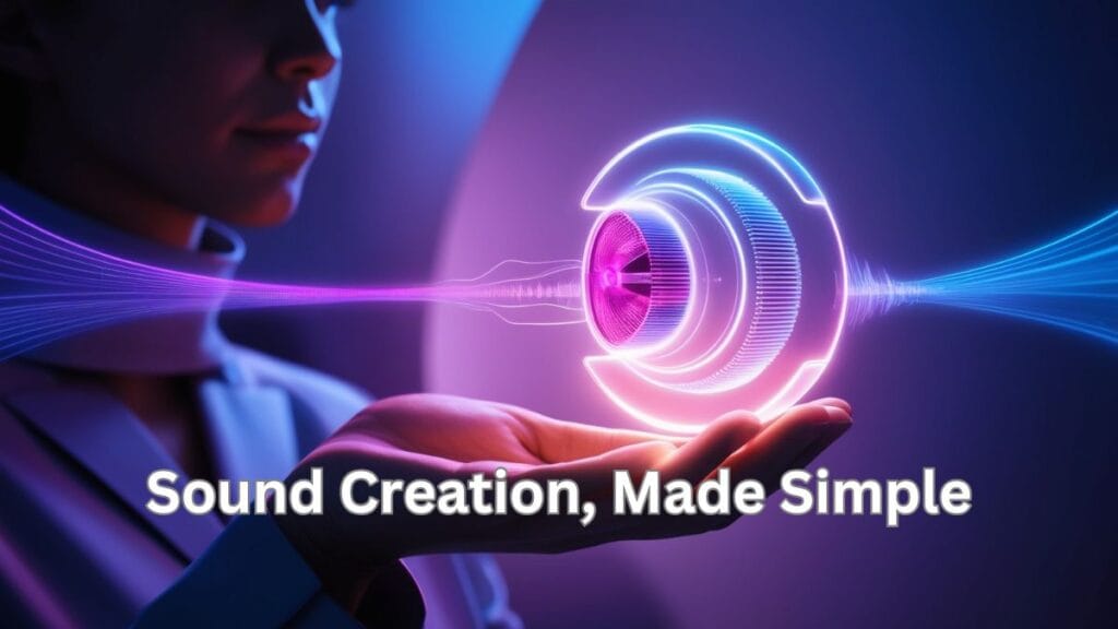A futuristic holographic soundwave emerging from a hand, symbolizing advanced sound creation technology with vibrant neon colors and high-tech ambiance | Adobe Super Sonic.