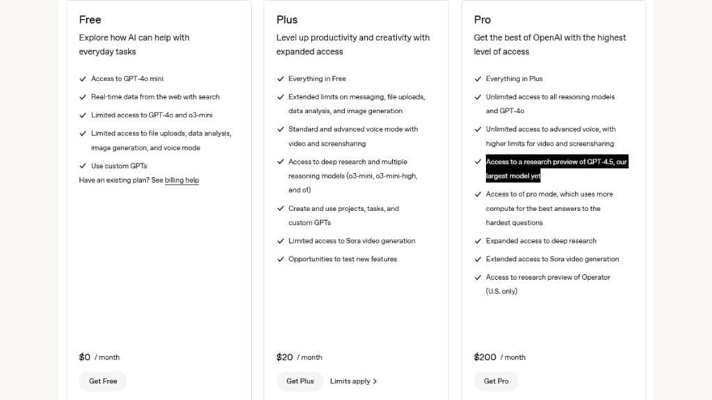 ChatGPT 4.5 Pricing 200$ per month